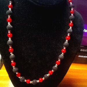 Vintage Red and Black Necklace Classic Beaded Design